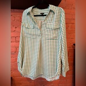 Ann Taylor Green & White Gingham Blouse – Size L